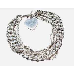 Vintage 8" Stainless Steel Bracelet Itaor Multistrand Charm Heart